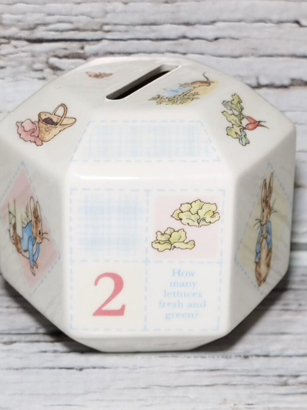 Wedgwood Peter Rabbit Hexagonal Ceramic Coin Bank Nursery Baby Shower Gift 1997 - Picture 5 of 8